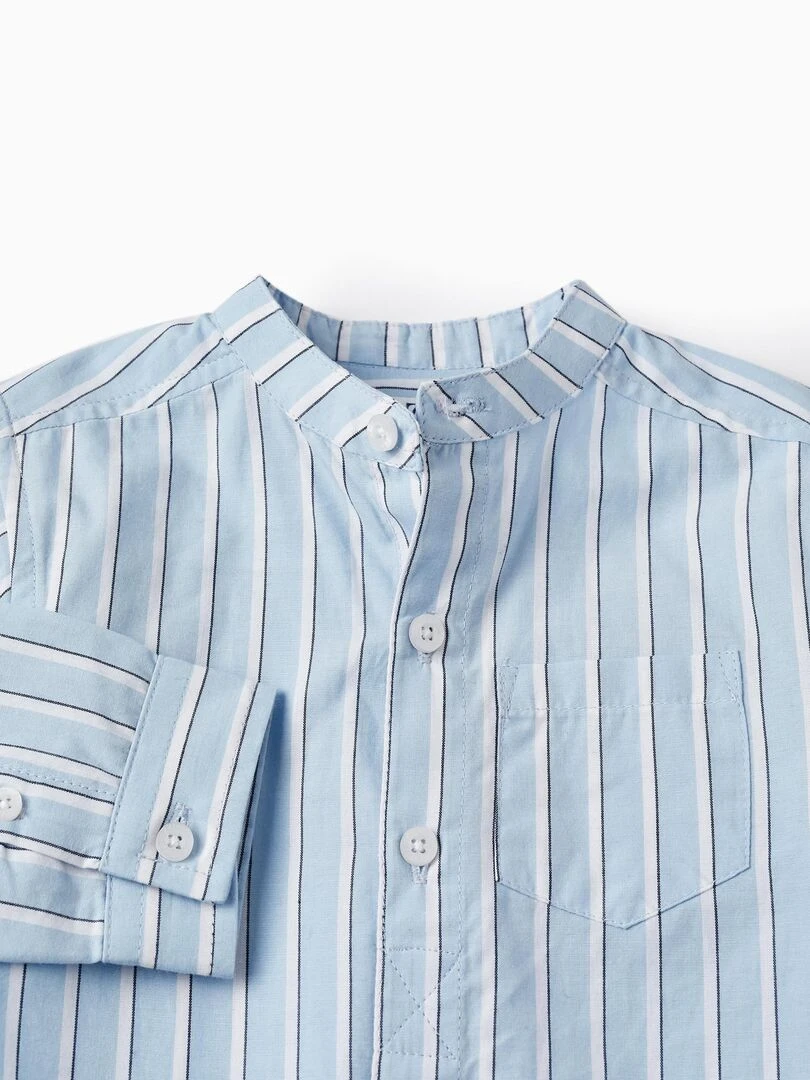 Chemise en coton à rayures pour bébé garçon manches longues CÉRÉMONIE   Bleu clair