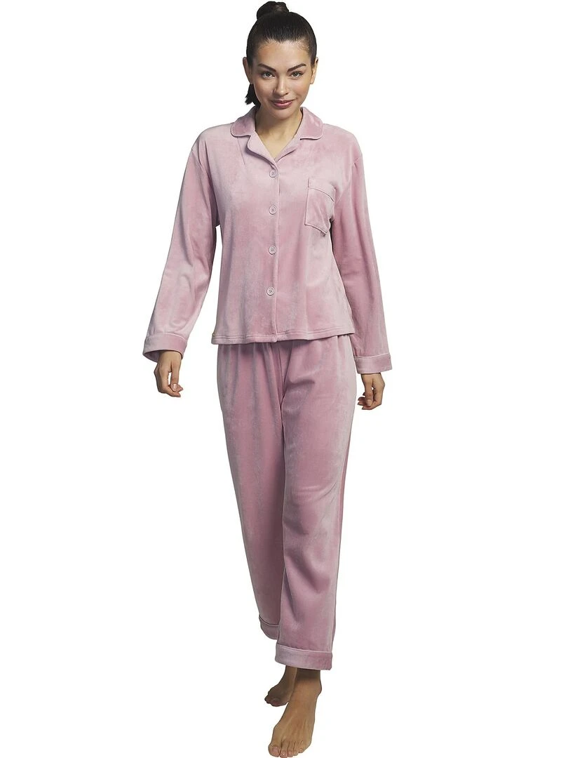 Tenue détente et intérieur pyjama pantalon chemise Polar Soft Rose