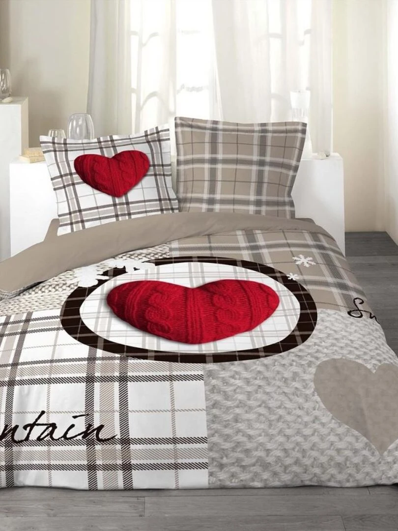 Housse de couette 240x220 Love Mountain + 2 taies coton 42 fils Beige