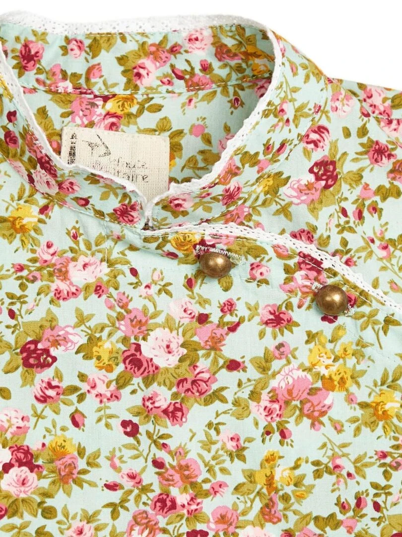 Robe Chinoise Fleurie Verte Fille  col Mao  ANNAM   'LA FAUTE A VOLTAIRE'   Vert d'eau