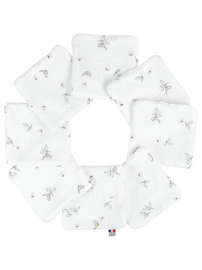 Lingettes bébé lavables 8 pièces Melody Blanc