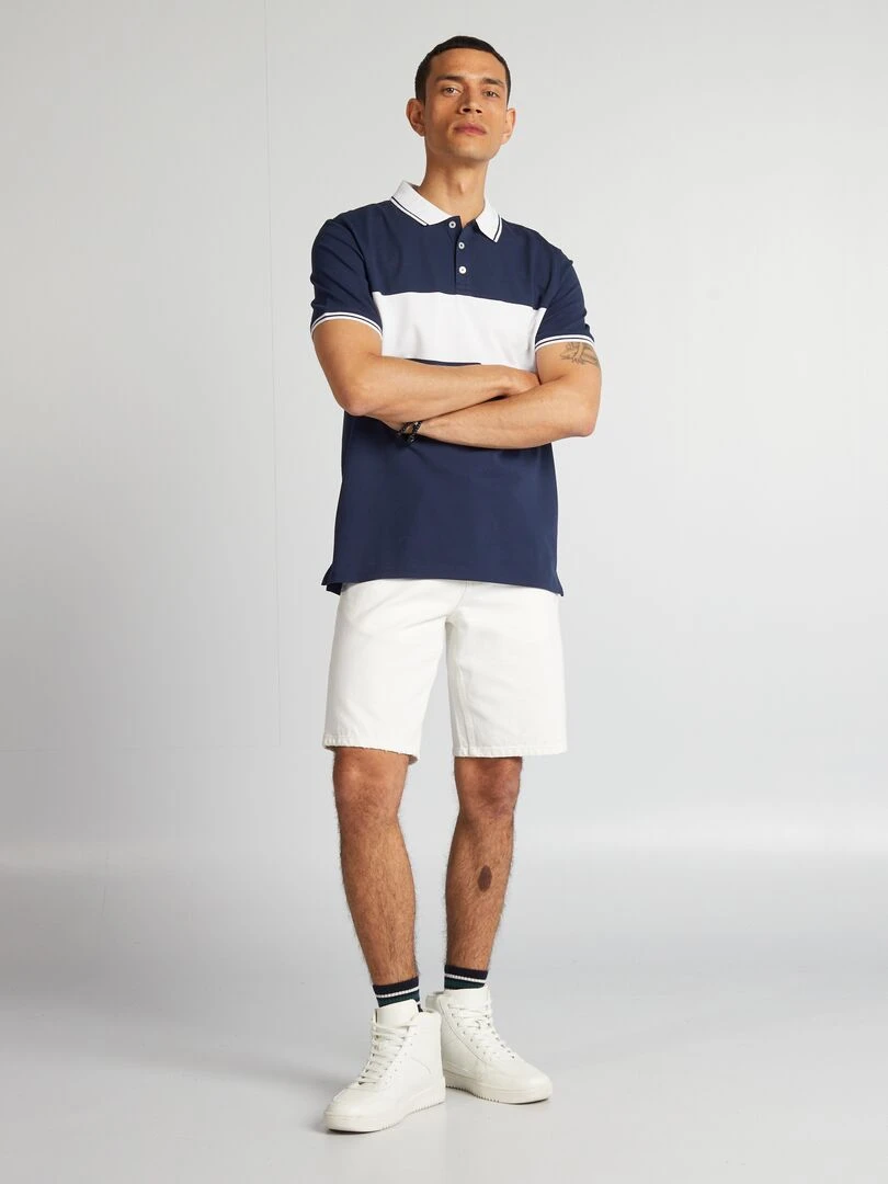 Polo color block en piqué de coton Bleu marine
