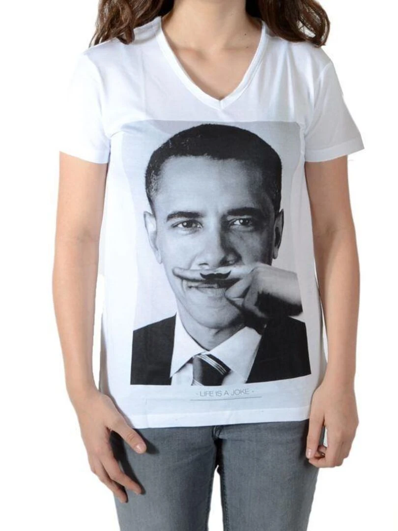 Tee Shirt Little Eleven Paris Obama SS Mixte   Blanc