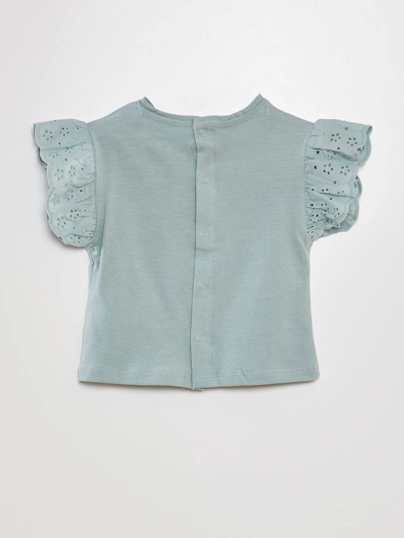 Tee shirt avec manches broderie anglaise Bleu