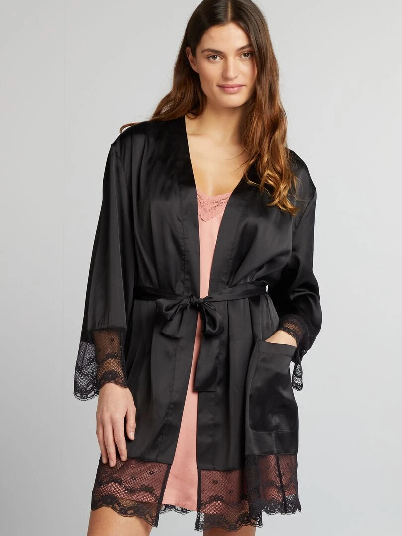 Robe de chambre fluide satinée noir