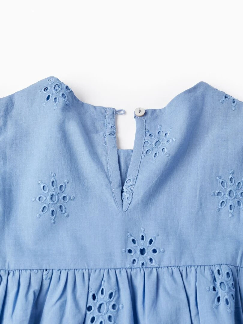 Robe en coton avec broderie anglaise pour fille manches courtes ATLANTIC COMPANY   Bleu clair