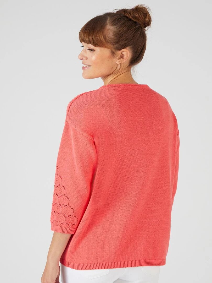 Pull maille ajourée   Damart   Rose