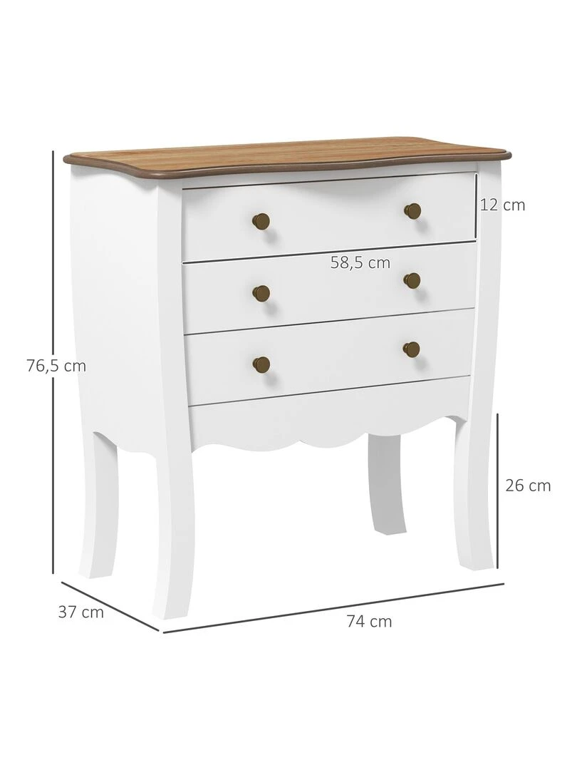 Commode style néo rétro 3 tiroirs poignées boutons bois MDF panneaux blanc   Blanc