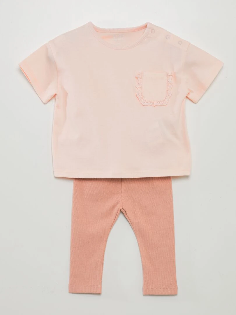Ensemble en coton tee shirt + legging 2 pièces Rose pâle