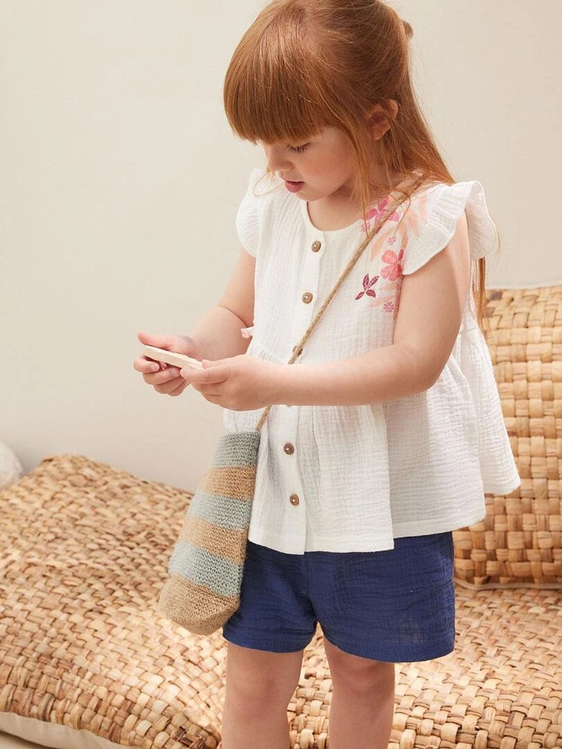 Short bébé en gaze de coton Belem   Bleu