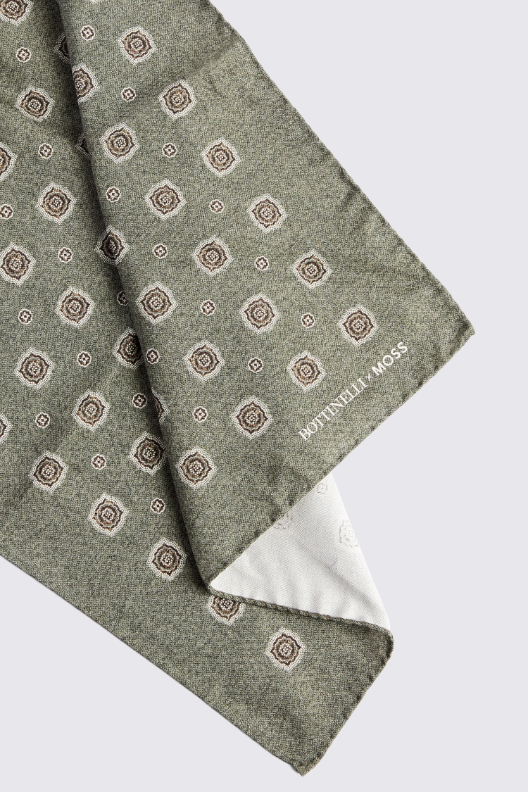 Bottinelli Sage Silk Medallion Pocket Square Buy Online at Moss