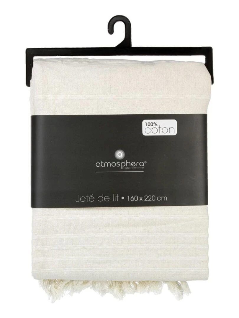 Jeté de lit 160x220 ivoire coton   Blanc