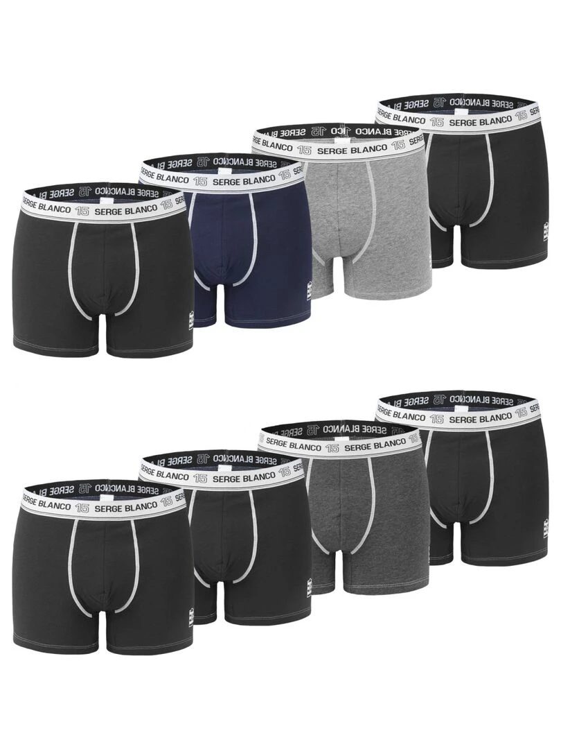 Lot de 8 boxers homme en coton Serge Blanco Noir