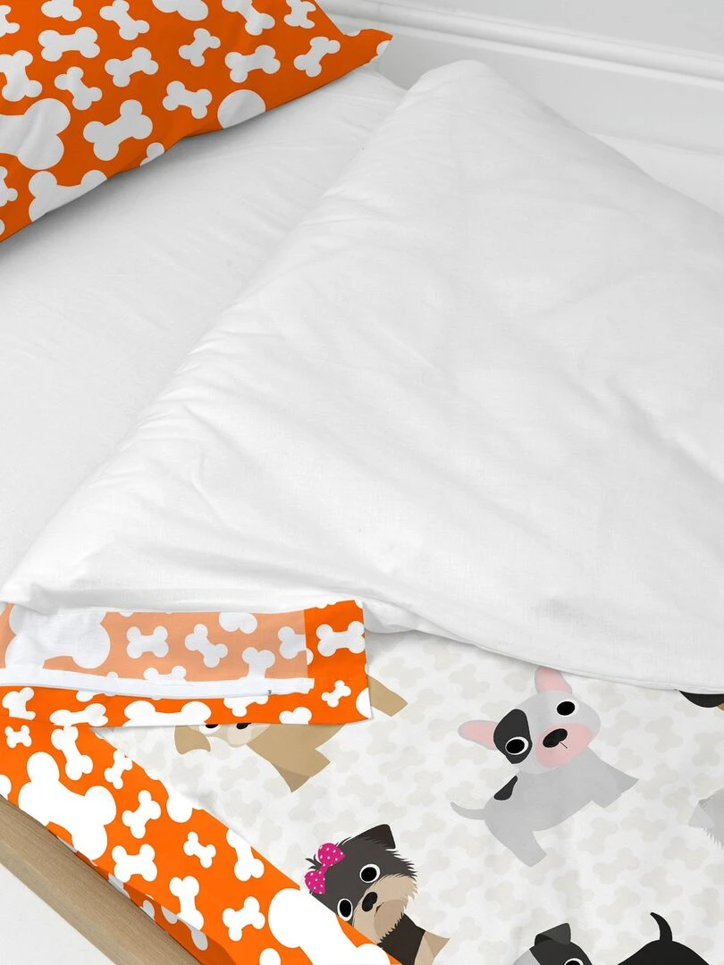 Couchage prêt à dormir Avec rembourrage Dogs "Happyfriday" Blanc Orange