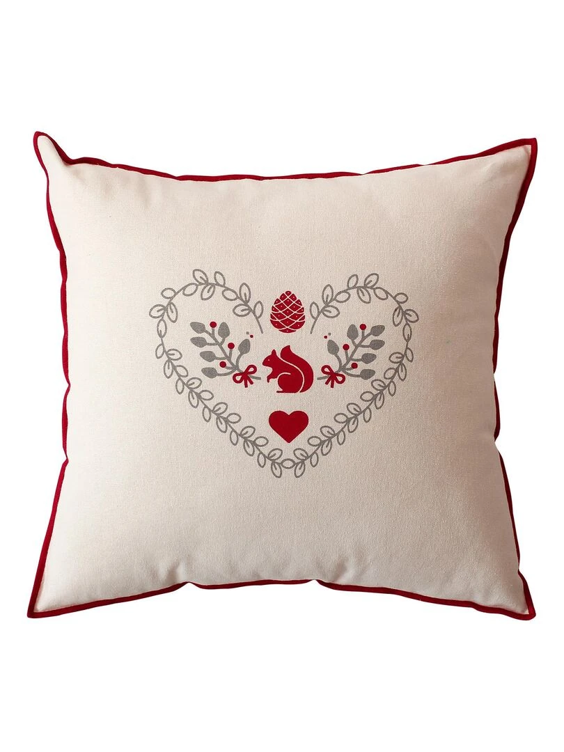 Coussin imprimé montagne et écureuil Ecru