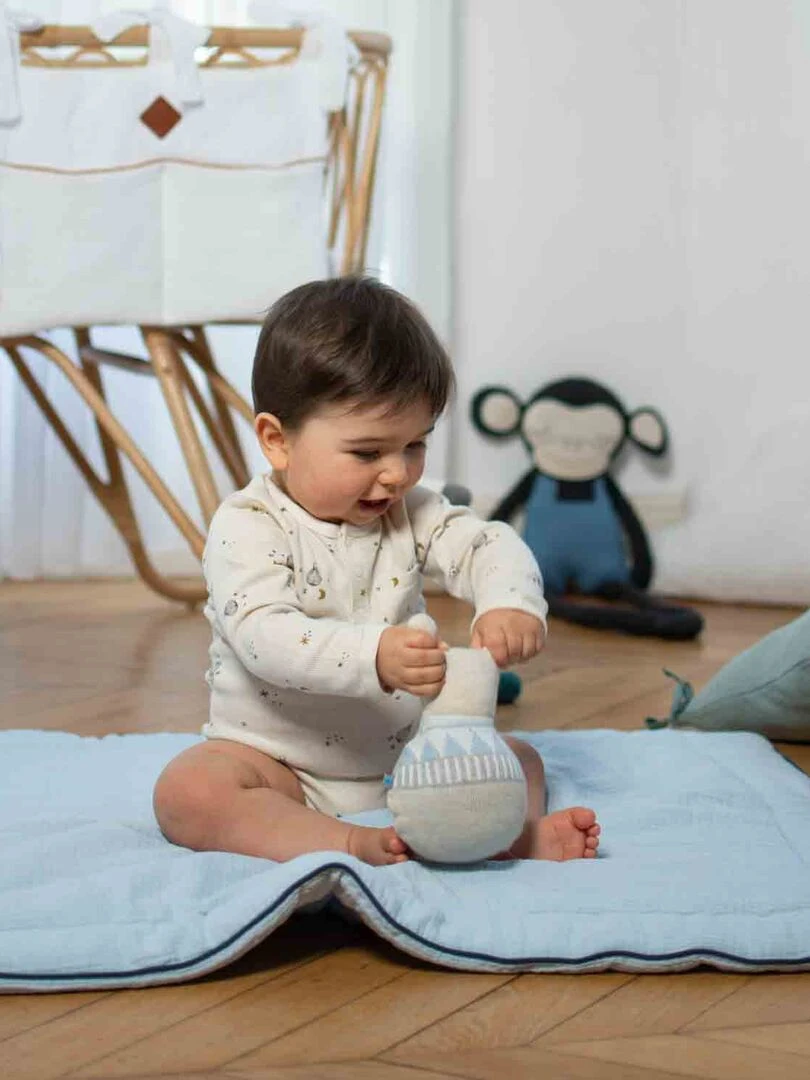 Jouet bébé éveil culbuto cadeau de naissance en coton certifié Oeko Tex Ecru