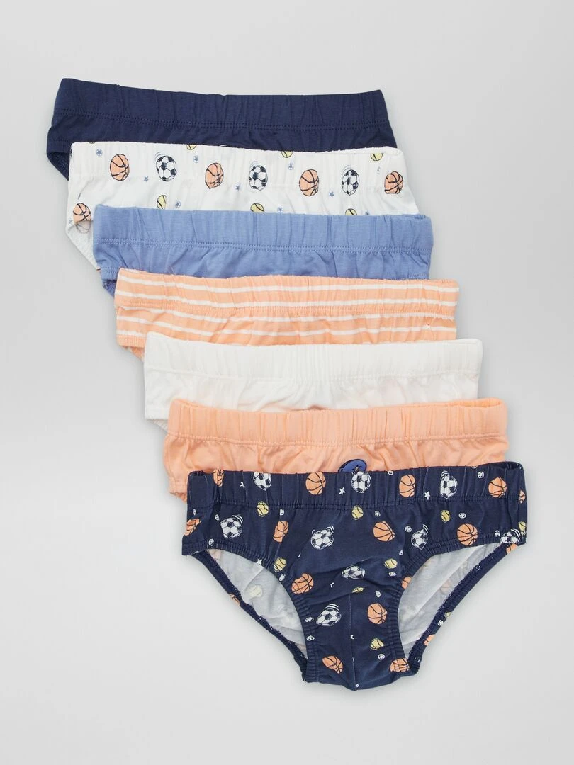 Lot de 7 slips imprimés Bleu/blanc/gris