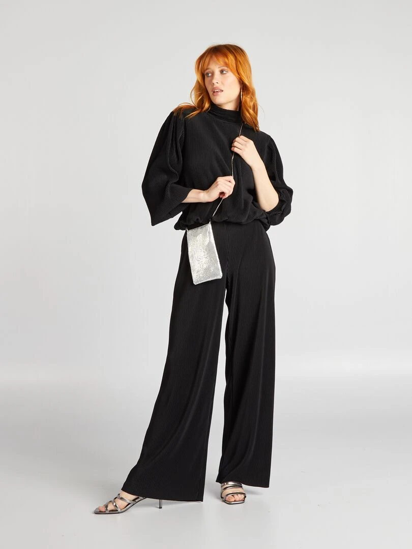 Blouse plissée à col montant noir
