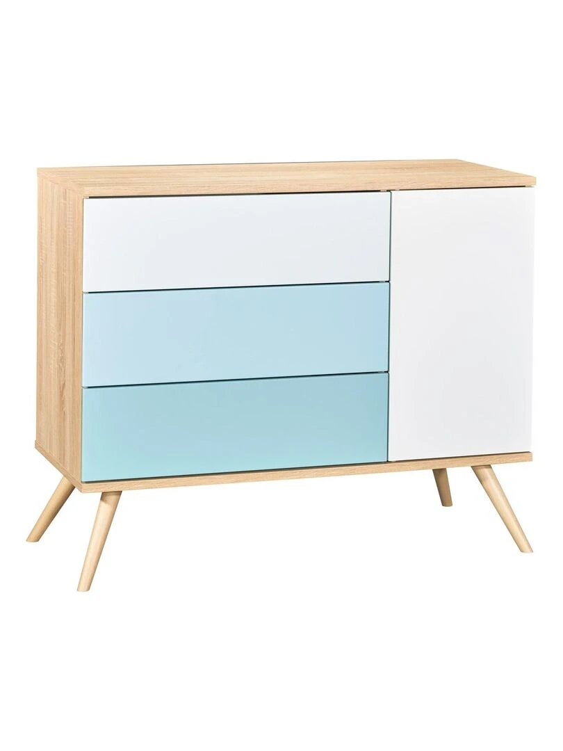Commode 1 porte 3 tiroirs en bois SAUTHON Blanc Bleu