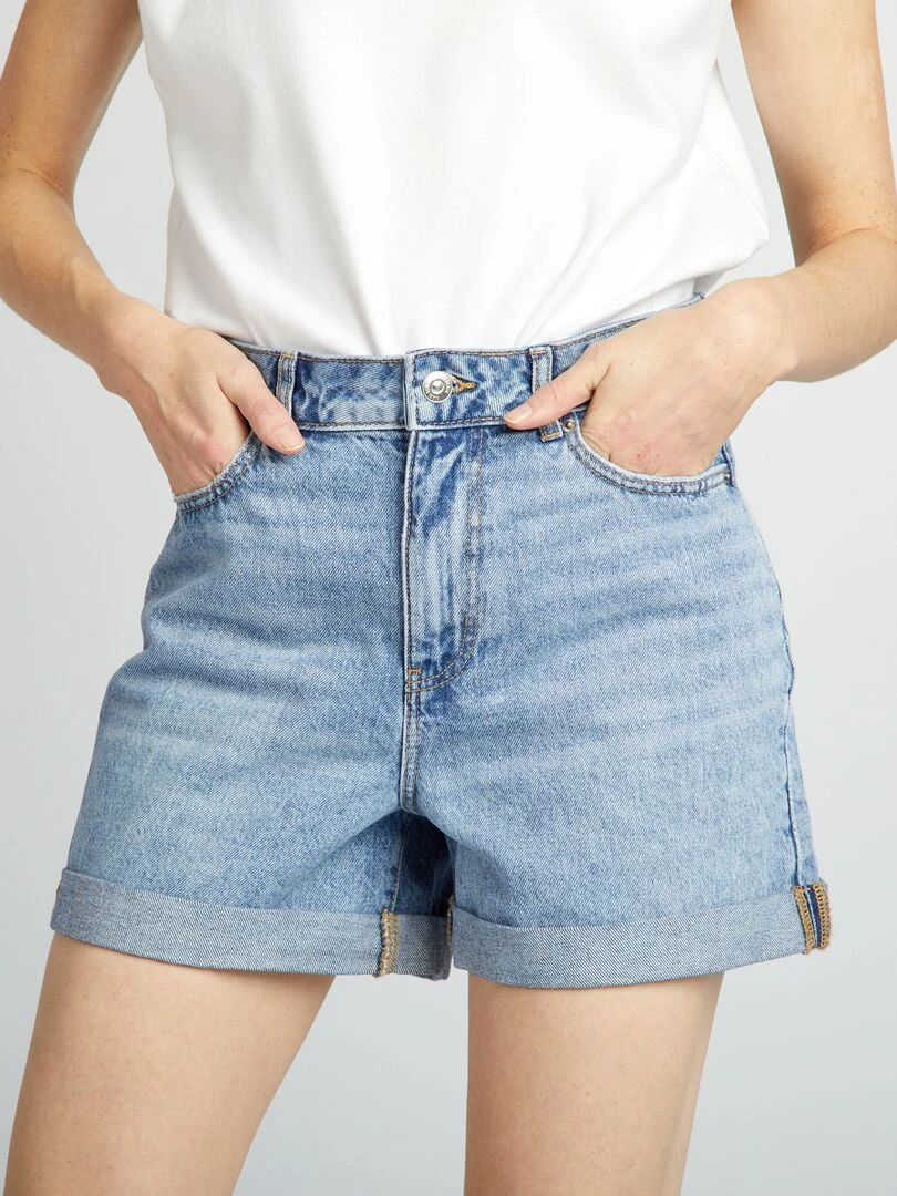 Short en denim taille haute BLEU