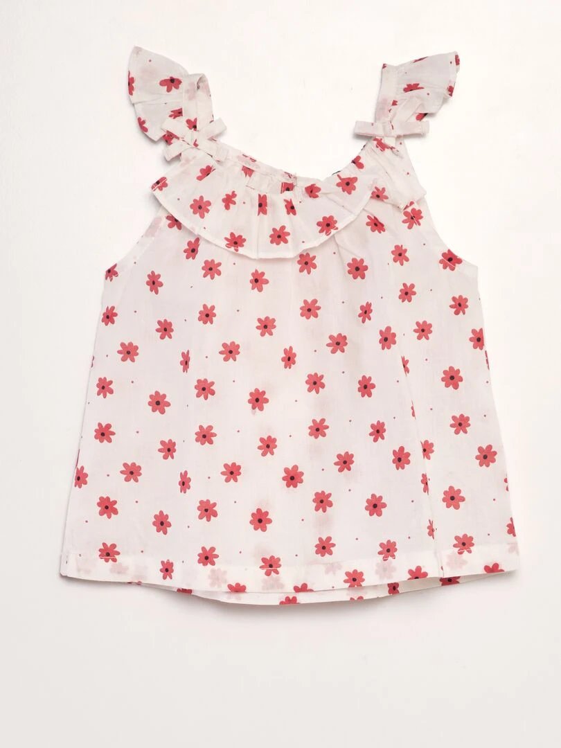 Blouse en voile de coton imprimée Rouge