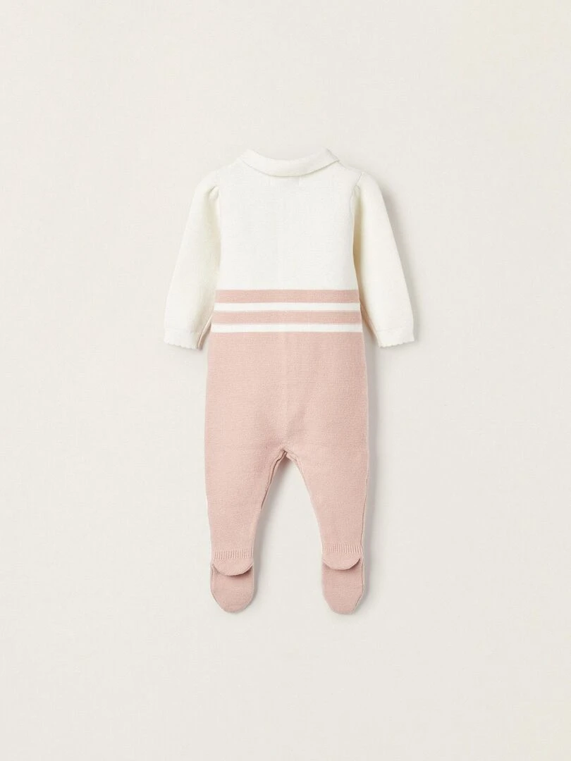 Combinaison en maille avec pieds pour nouveau né 'Hippopotame' manches longues EARLY BLOOM Rose clair