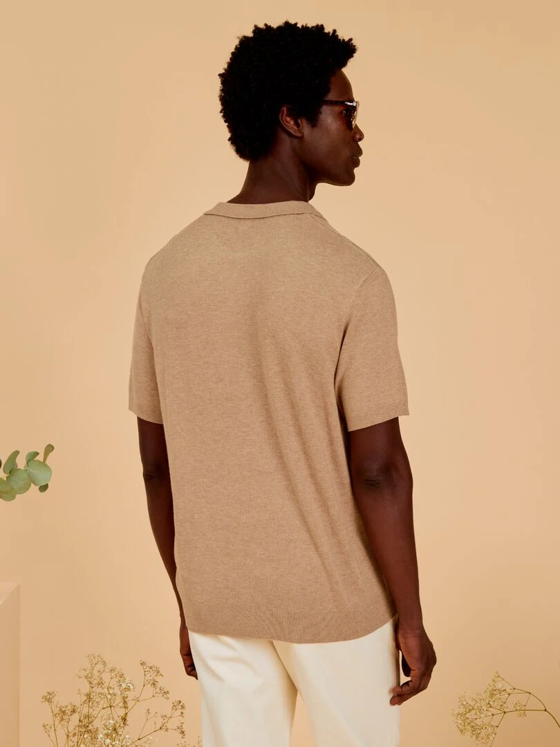 Polo en tricot à manches courtes   beige