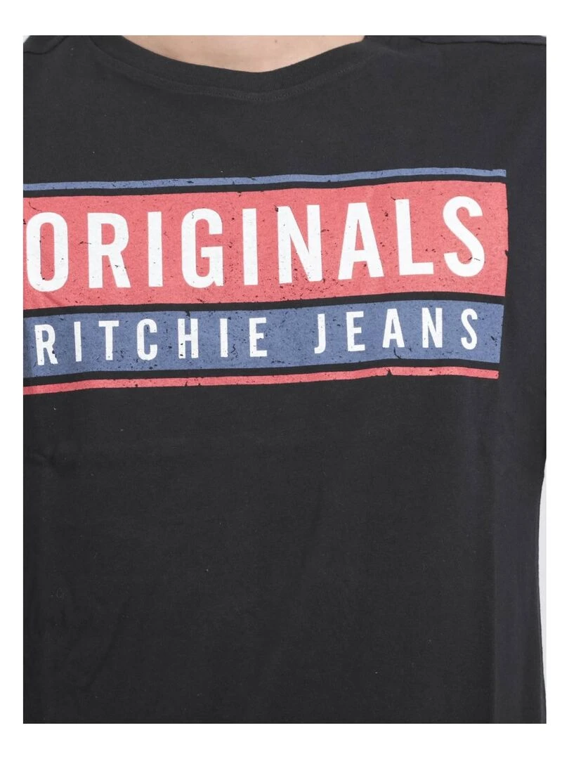 T shirt col rond pur coton JANVILLE   Noir