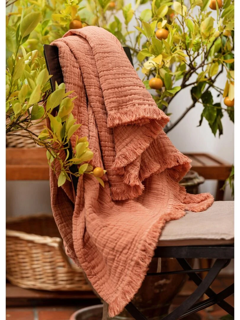 Plaid gaze de coton matelassé Orange