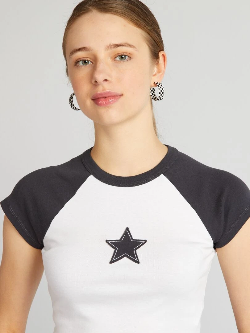 Crop top en jersey avec étoile   Noir