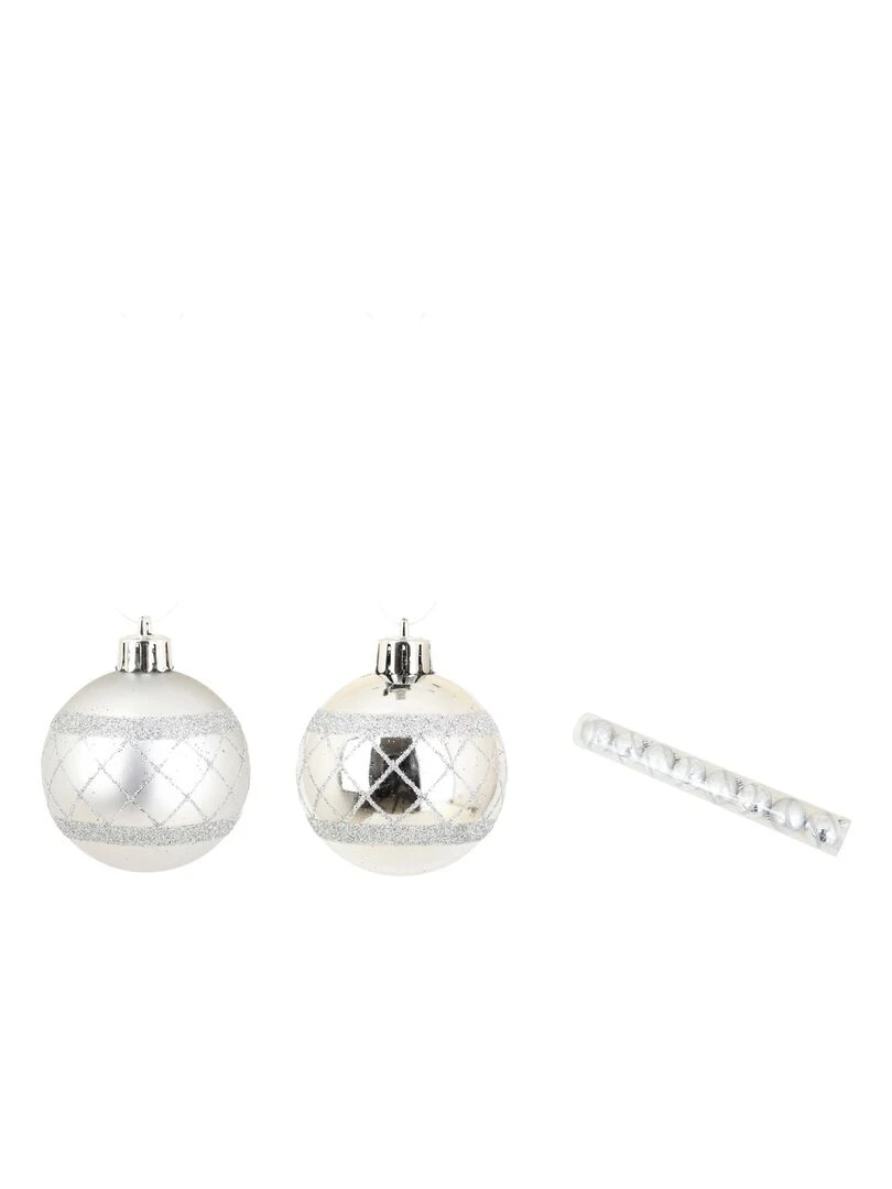 Set de 8 boules decor carreaux de noel Argent