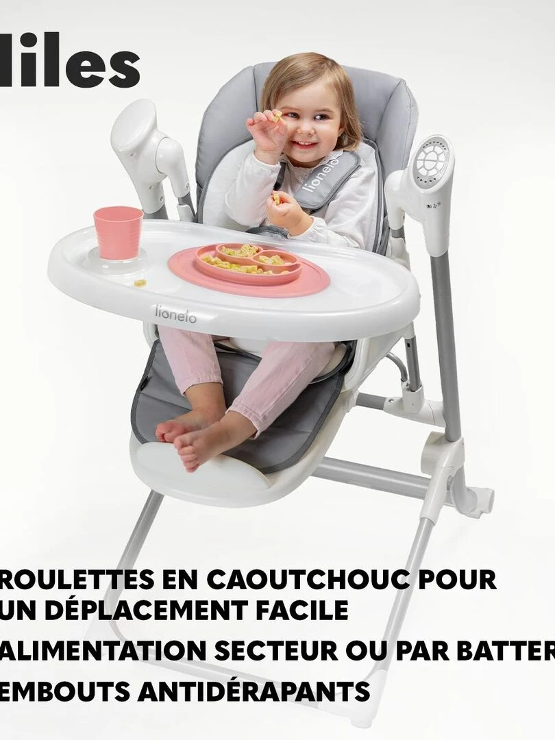 LIONELO Niles Chaise haute et balancelle bébé Évolutif 2en1 Gris Blanc