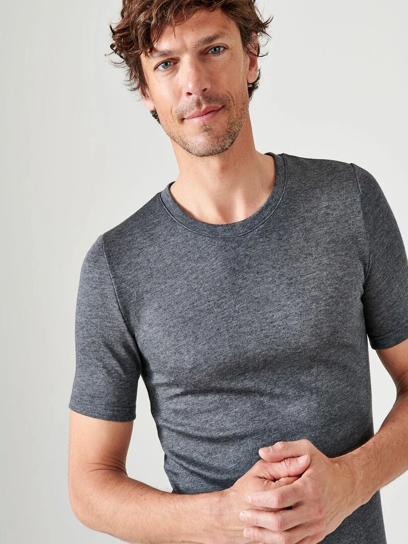 T shirt double face col rond Thermolactyl Damart Gris
