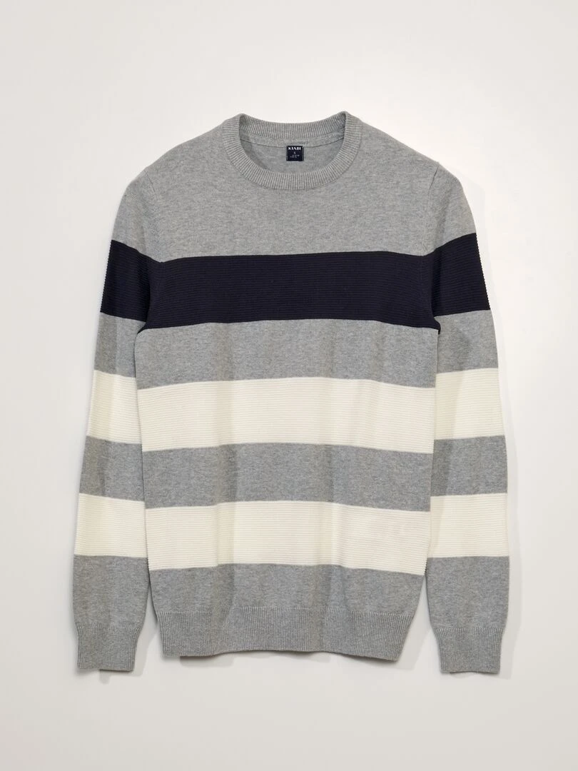 Pull en maille fine jauge rayé Gris