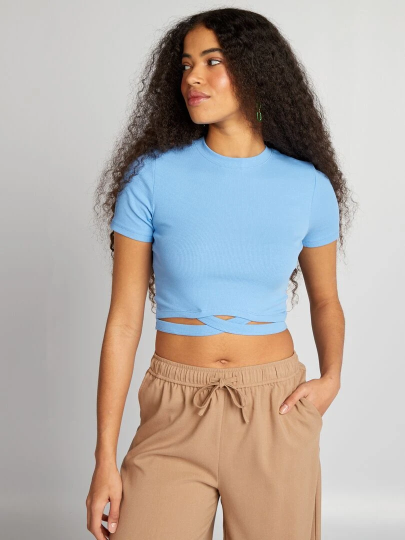 T shirt cropped Bleu