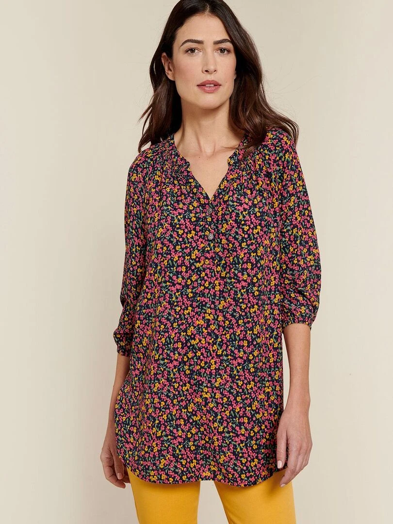 Blouse crêpe fleurie Damart Moutarde