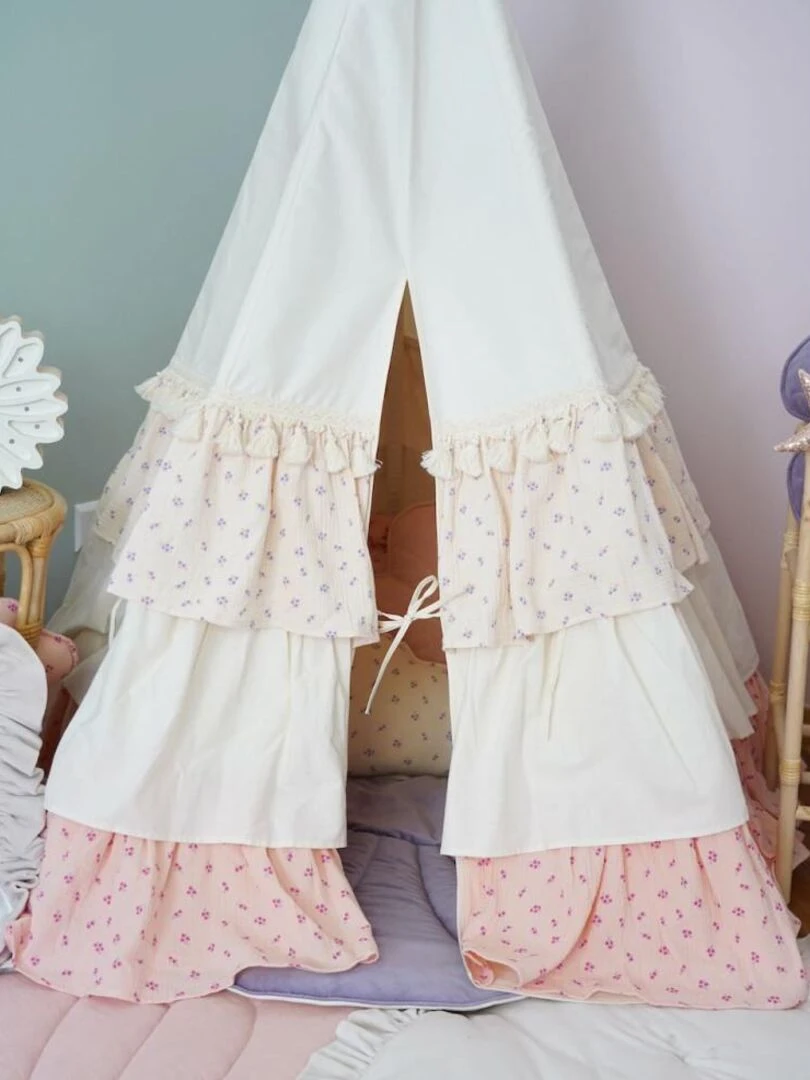 Tente Tipi Rose Blanc avec volants   Moi Mili   N/A