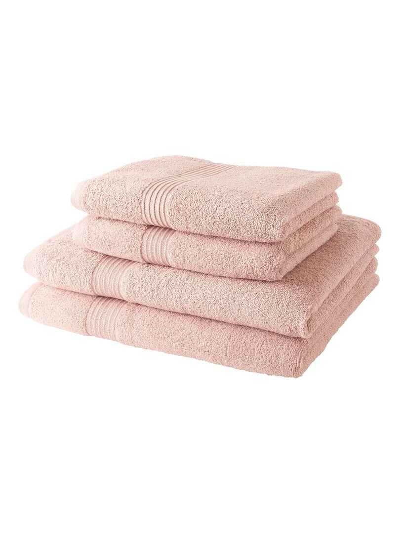 Lot de 2 serviettes de toilettes et 2 draps de bain coton uni ESSENTIAL Rose