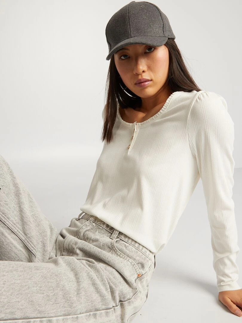 T shirt côtelé blanc