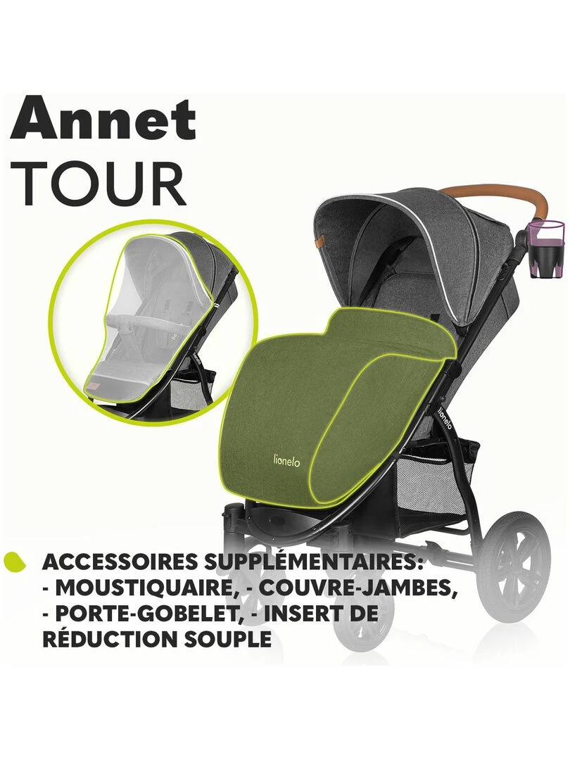 LIONELO Annet Tour   Poussette canne universelle   Jusqu'à 22 kg   Gris   Gris Noir