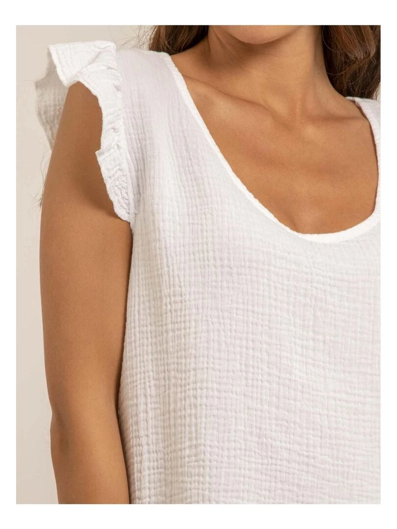 Top gaze de coton FAMELIE   Blanc