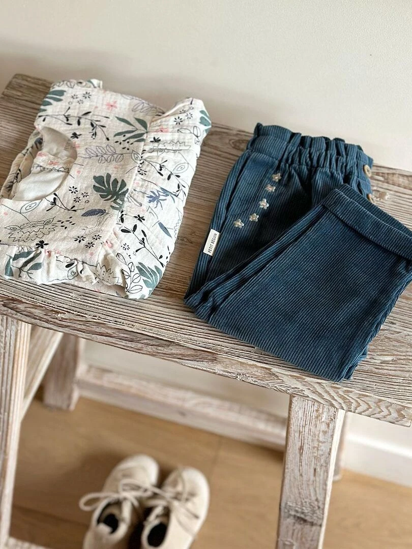 Pantalon bébé en velours côtelé Népal   Bleu