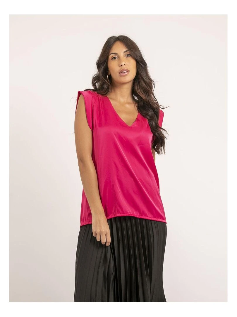 Top col V satin FIKA Rose