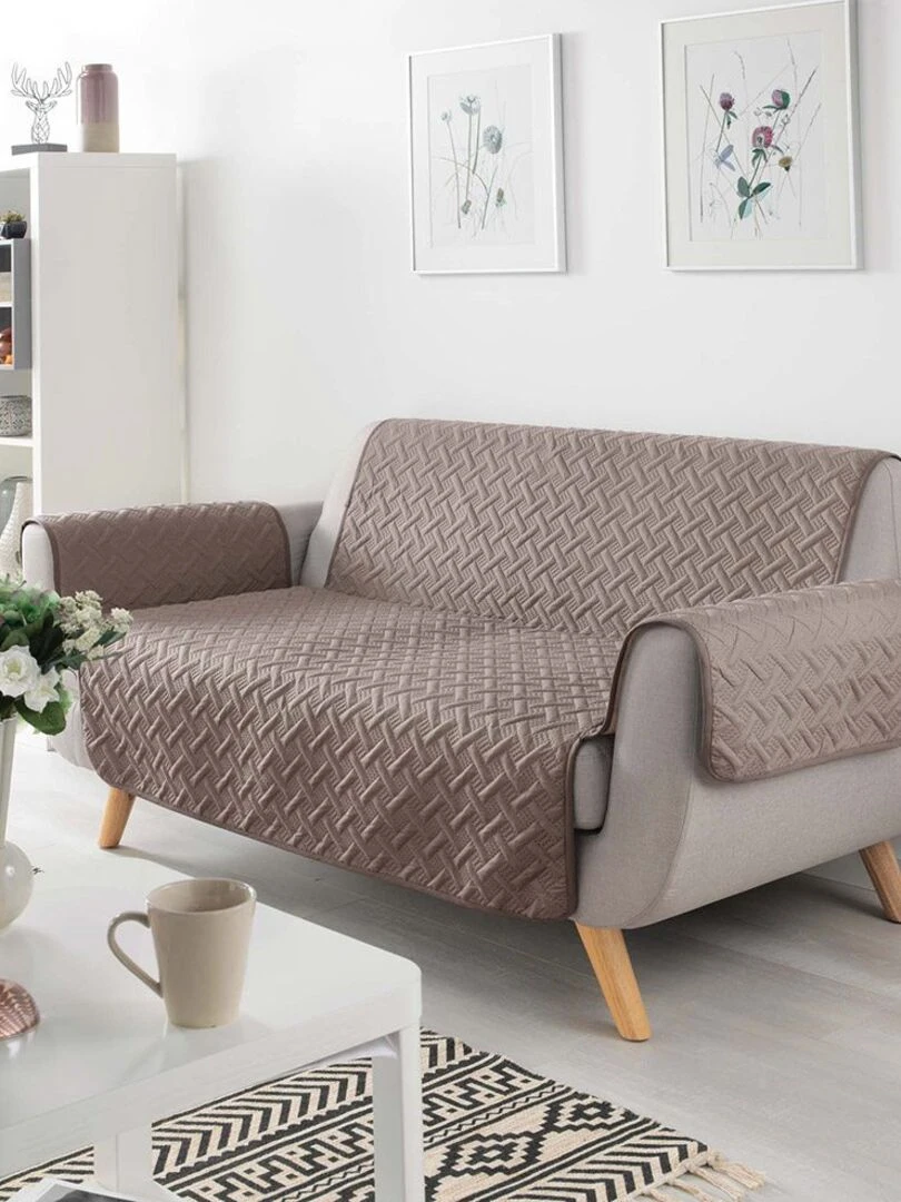 Protège canapé 3 places matelassé 279x179 uni Lounge noisette Marron