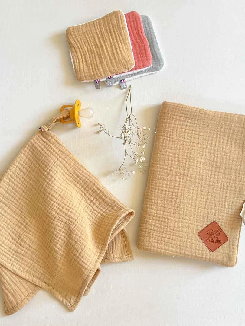 Protège carnet de santé en gaze de coton  Jeanne   Vieux rose