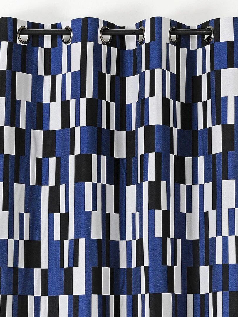 Rideau à jacquard damier Bleu