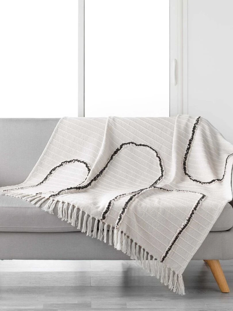 Plaid à franges avec fantaisie colorée Noir