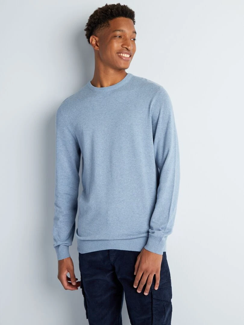 Pull uni à col rond +1m90 Bleu