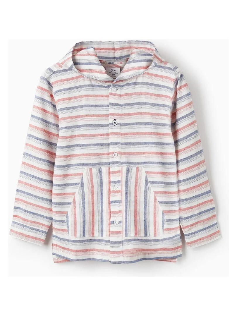 Chemise à rayures avec capuche pour garçon manches longues ATLANTIC COMPANY Rouge