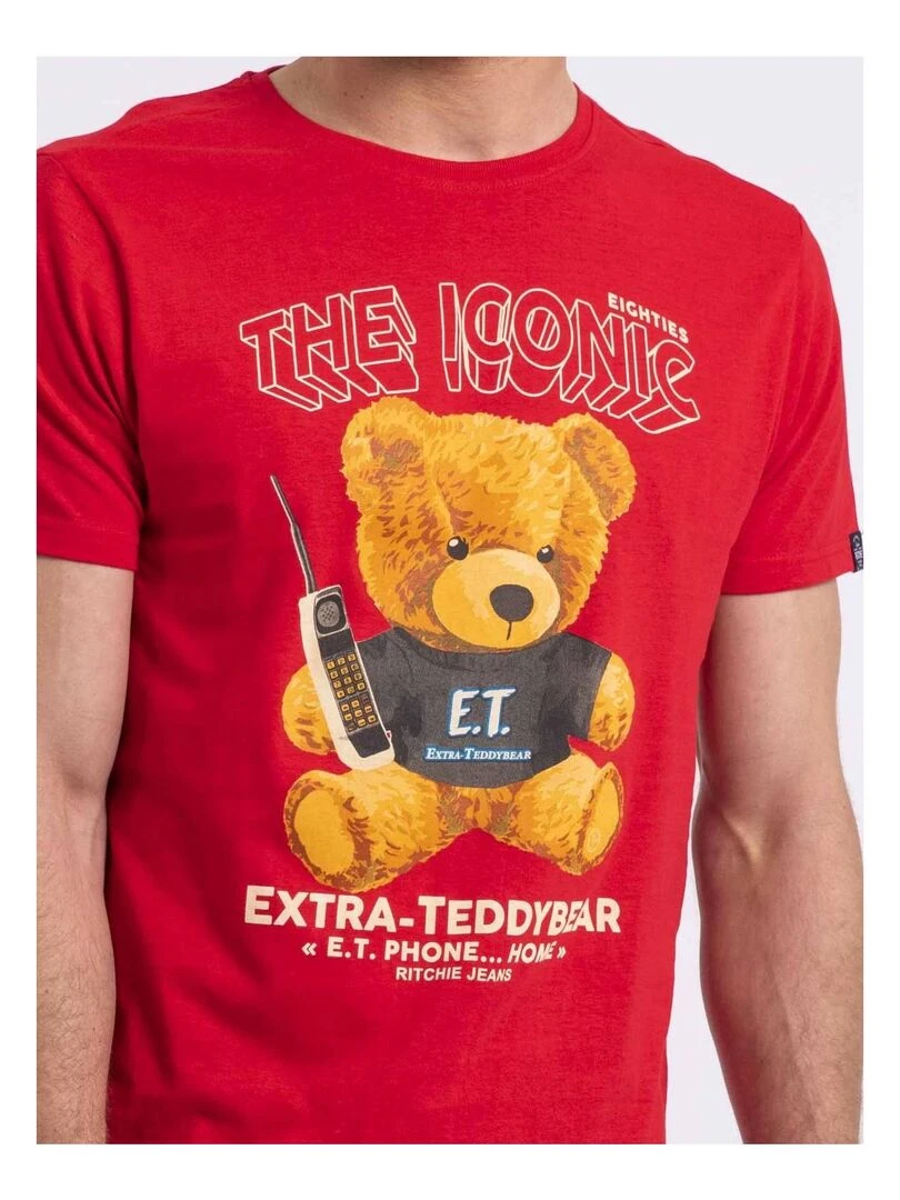 T shirt col rond pur coton NEVERSO   Rouge